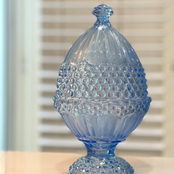 Gorham Crystal Blue Hobnail Egg Shaped Candy Dish - Picture 3 of 16